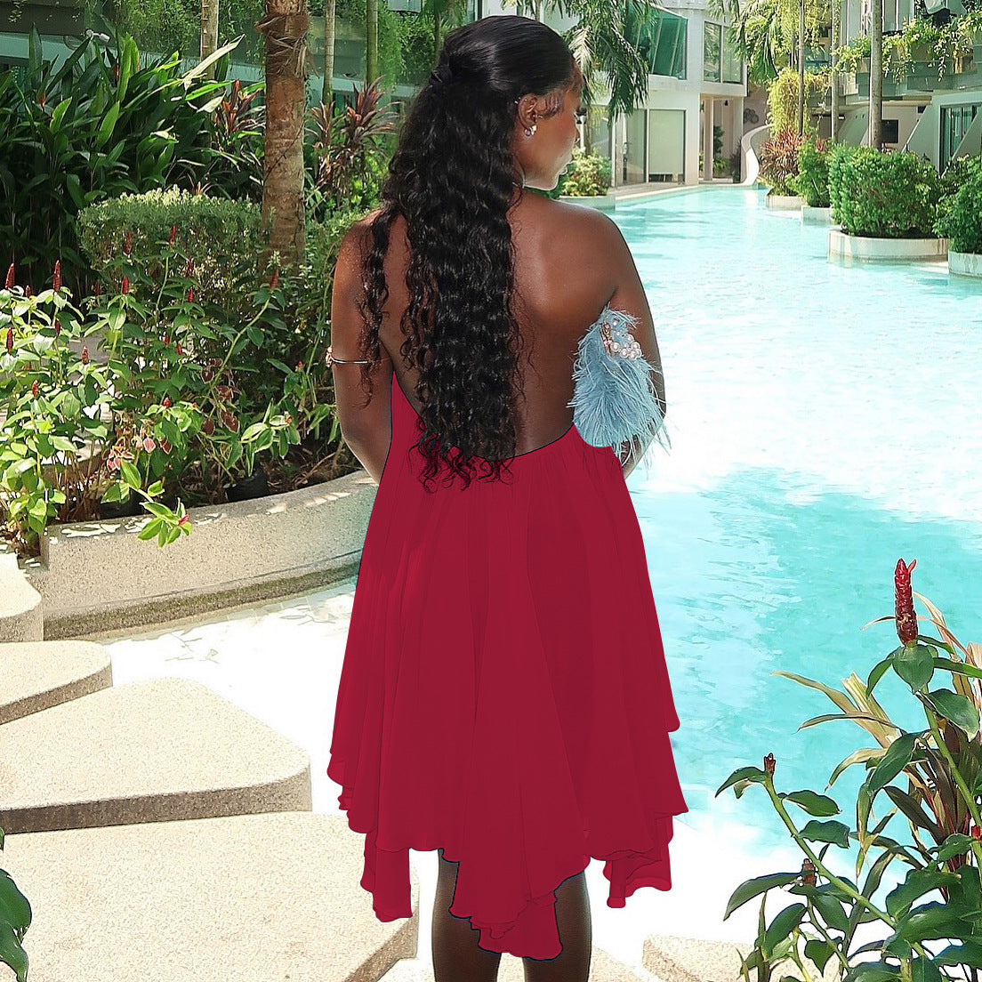 Women's Backless Lace-Up Halter Dress
