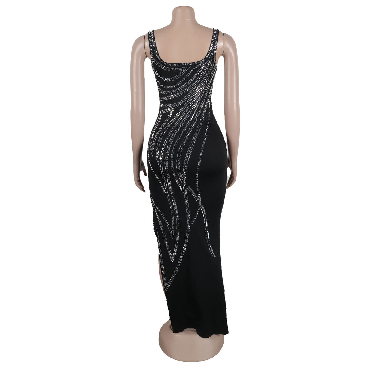 Women's Diamond Detail Slit Elastic Bodycon Dress