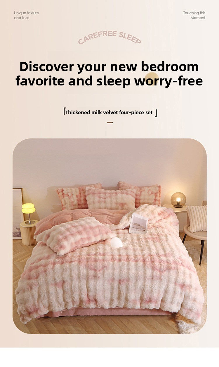 Rabbit Fur Plush Thickened Milk Velvet Bedding Set