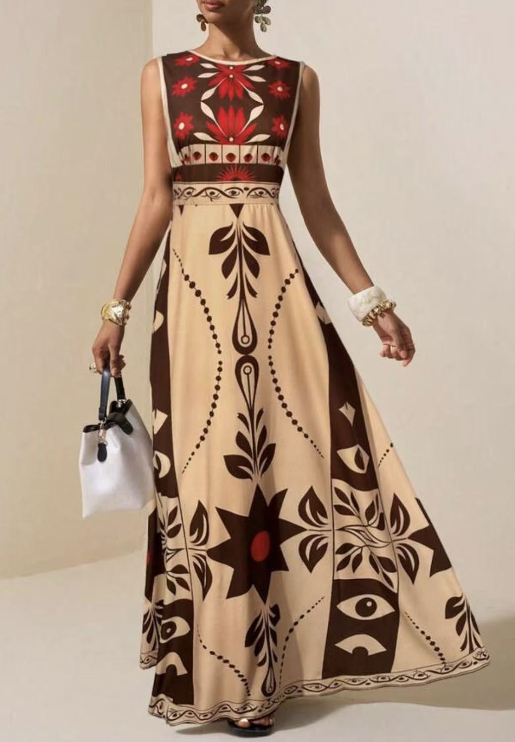 Women's Printed Bohemian Sleeveless Long Dress