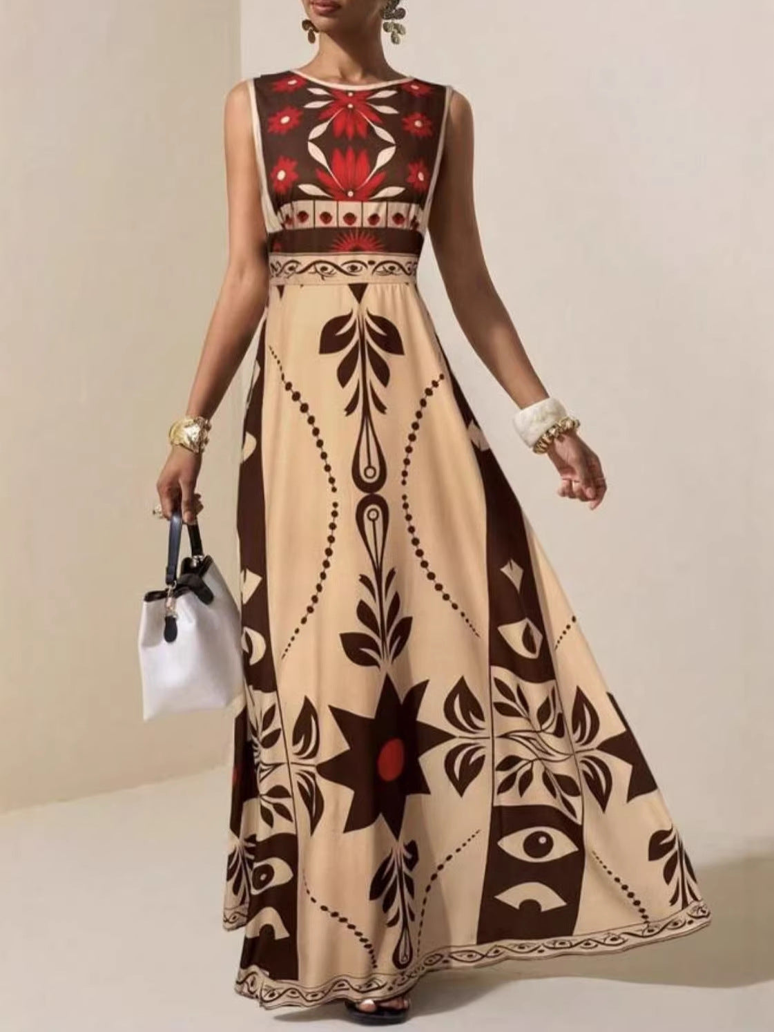 Women's Printed Bohemian Sleeveless Long Dress