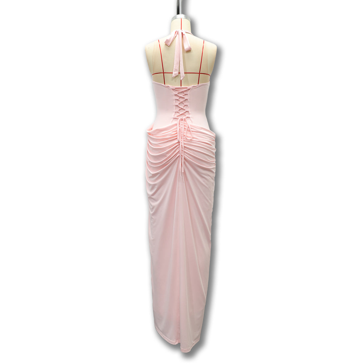 Women's Halter V-Neck Pleated Bodycon Dress