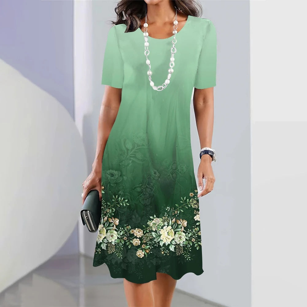 Women's 3D Floral Print Short Sleeve Princess Dress