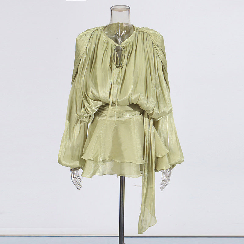 Women's Ruffled Hem Long Sleeve Dress