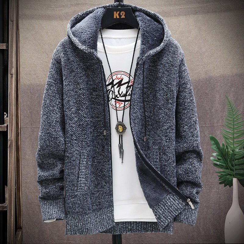 Men's Fleece-Lined Hooded Knit Cardigan