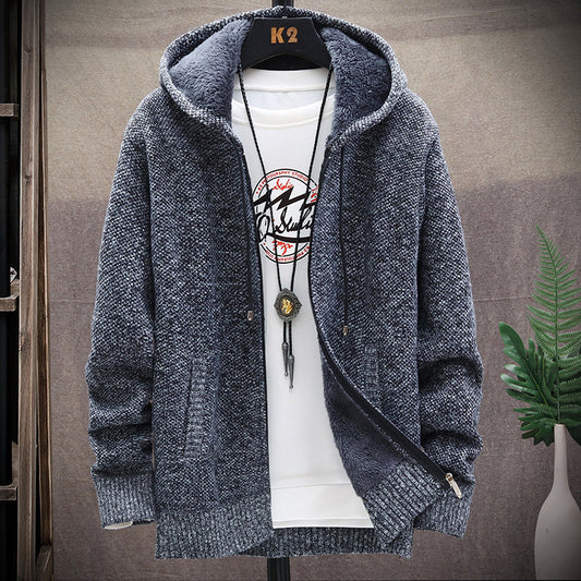Men's Fleece-Lined Hooded Knit Cardigan