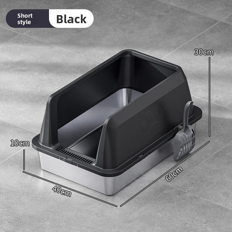 High-Fence Stainless Steel Cat Litter Box