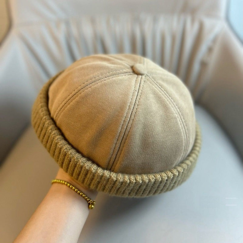 Cotton Blend Brimless Beanie in Khaki