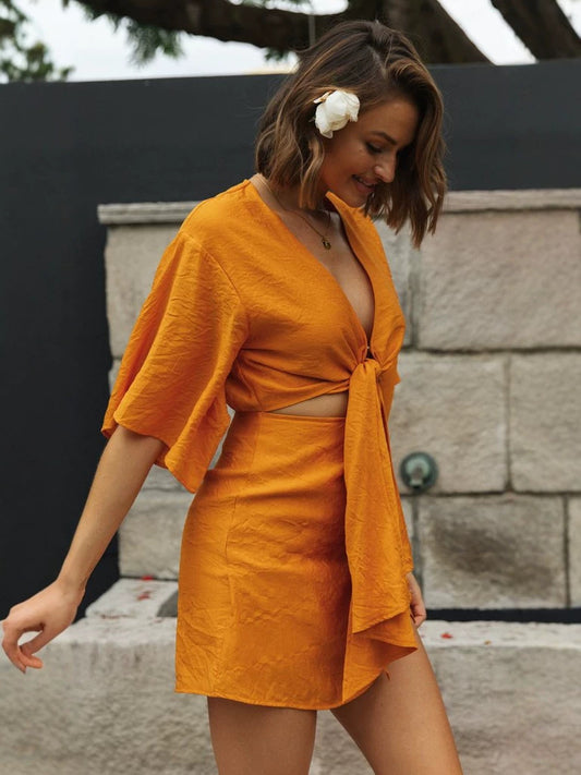 Women's Batwing Sleeve Tie-Up Irregular Hem Dress
