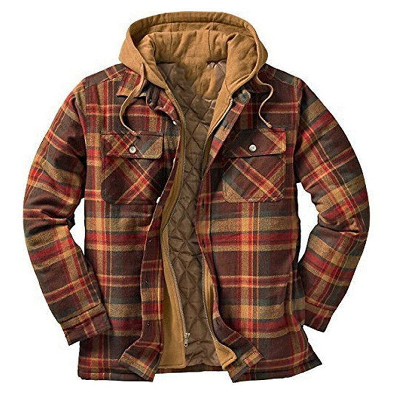 Men's Plaid Hooded Quilted Jacket