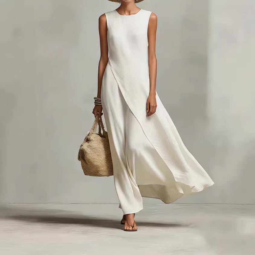 Women's Sleeveless Asymmetrical Hem Maxi Dress
