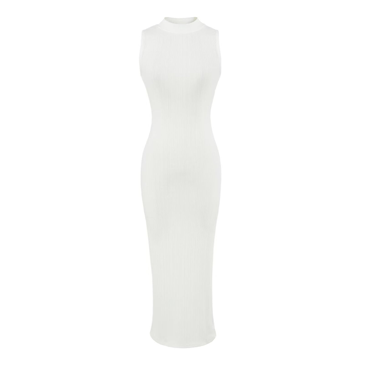 Women's Round Neck Elastic Waist Slit Dress
