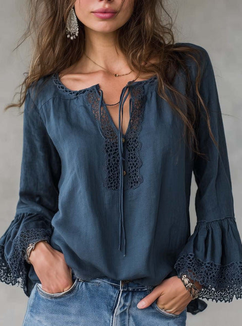 Women's Cotton-Linen V-Neck Shirt