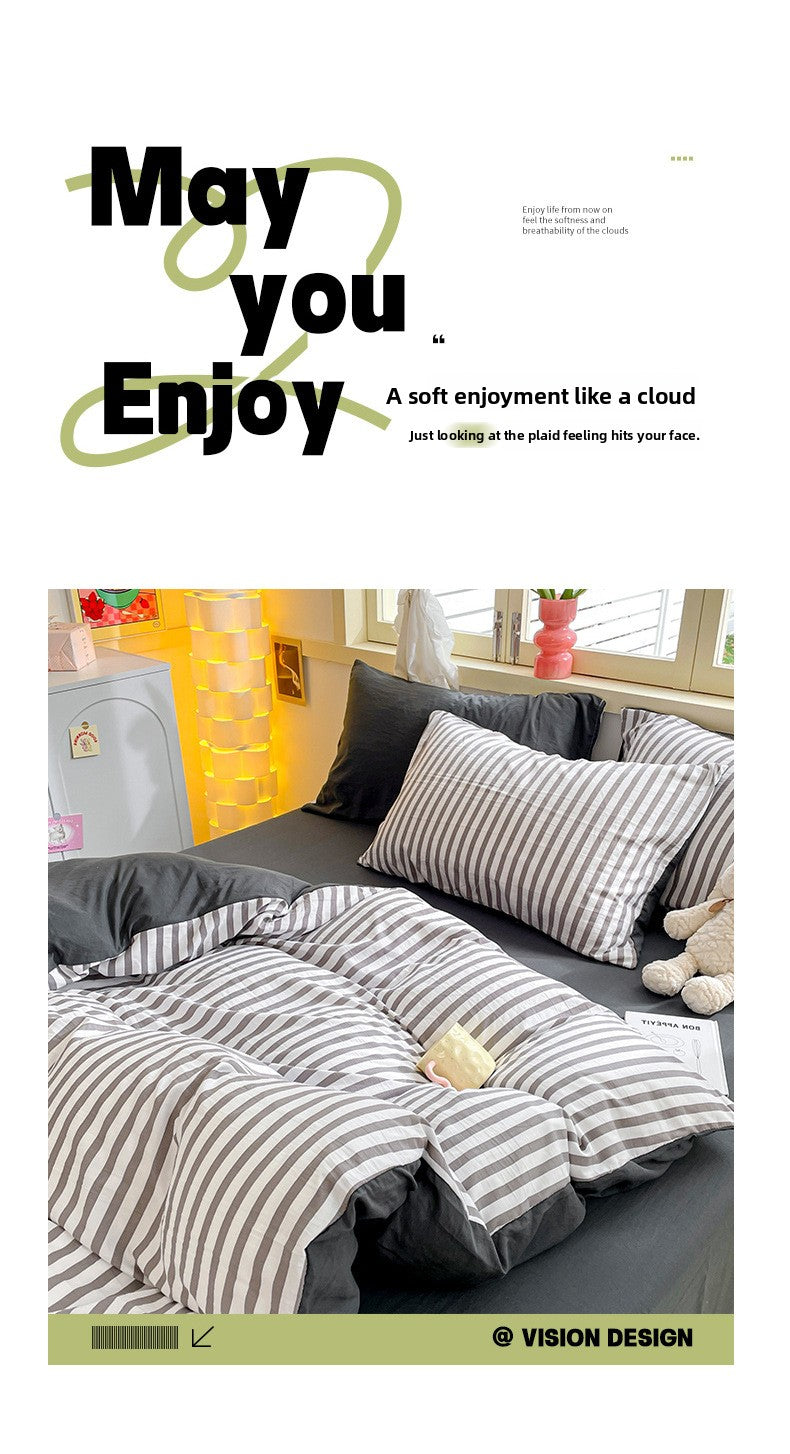 Striped Student Dorm Bedding Set