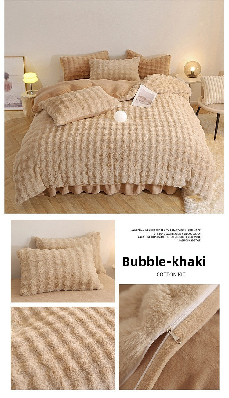 Rabbit Fur Plush Thickened Milk Velvet Bedding Set