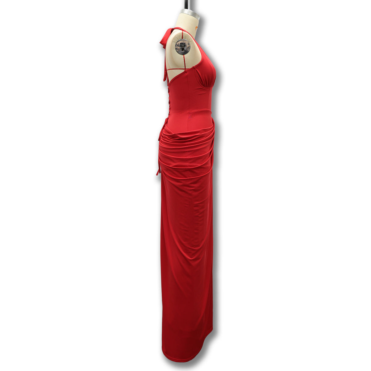 Women's Halter V-Neck Pleated Bodycon Dress