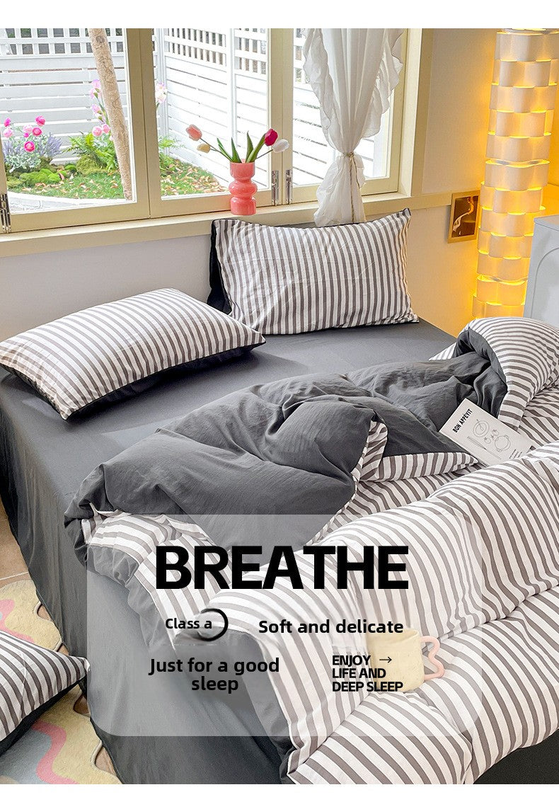 Striped Student Dorm Bedding Set