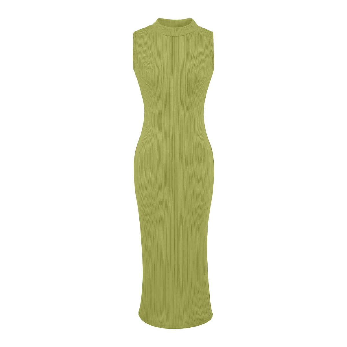 Women's Round Neck Elastic Waist Slit Dress