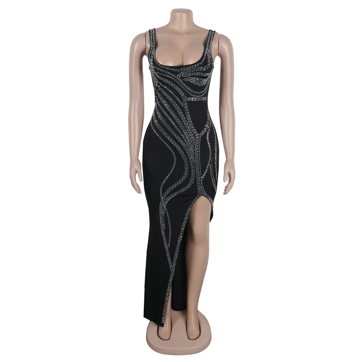 Women's Diamond Detail Slit Elastic Bodycon Dress