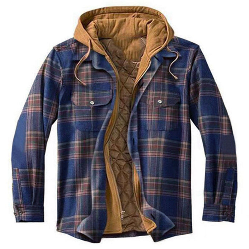Men's Plaid Hooded Quilted Jacket