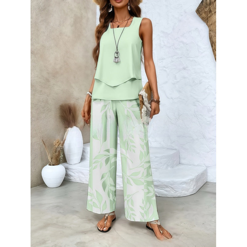 Women's Sleeveless Floral Print Tank Top and Pants Set