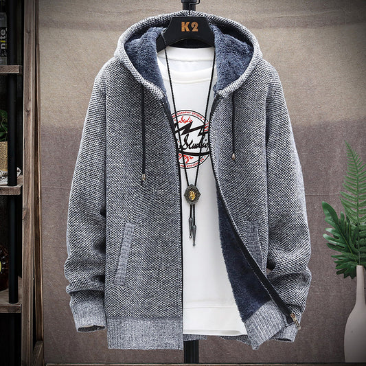 Men's Fleece-Lined Hooded Knit Cardigan