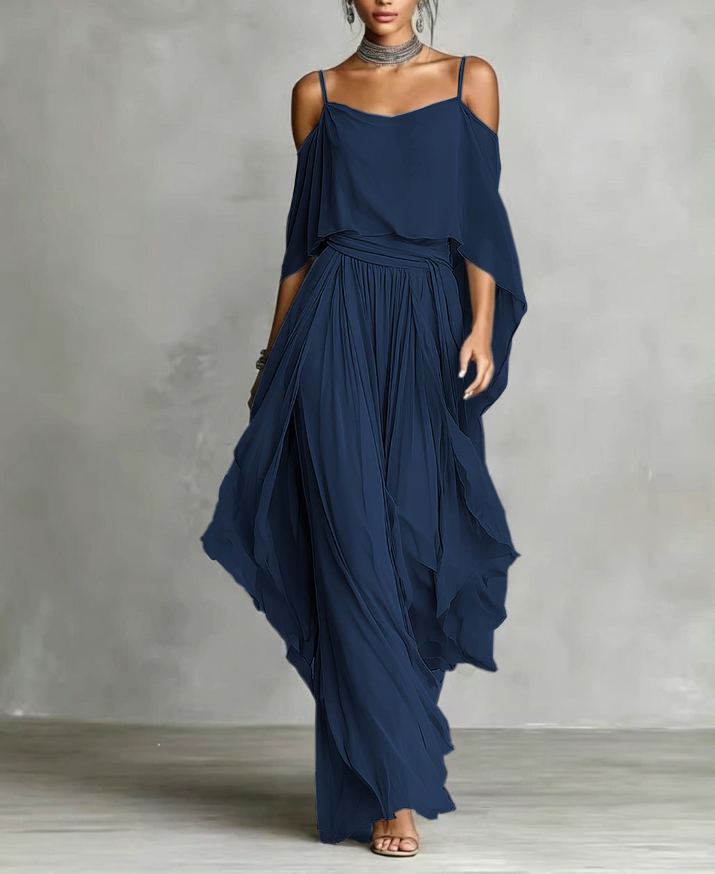 Women's Chiffon Off-Shoulder Top and Wide-Leg Pants Set
