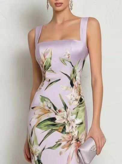 Women's Strapless Floral Bodycon Dress with Back Zipper