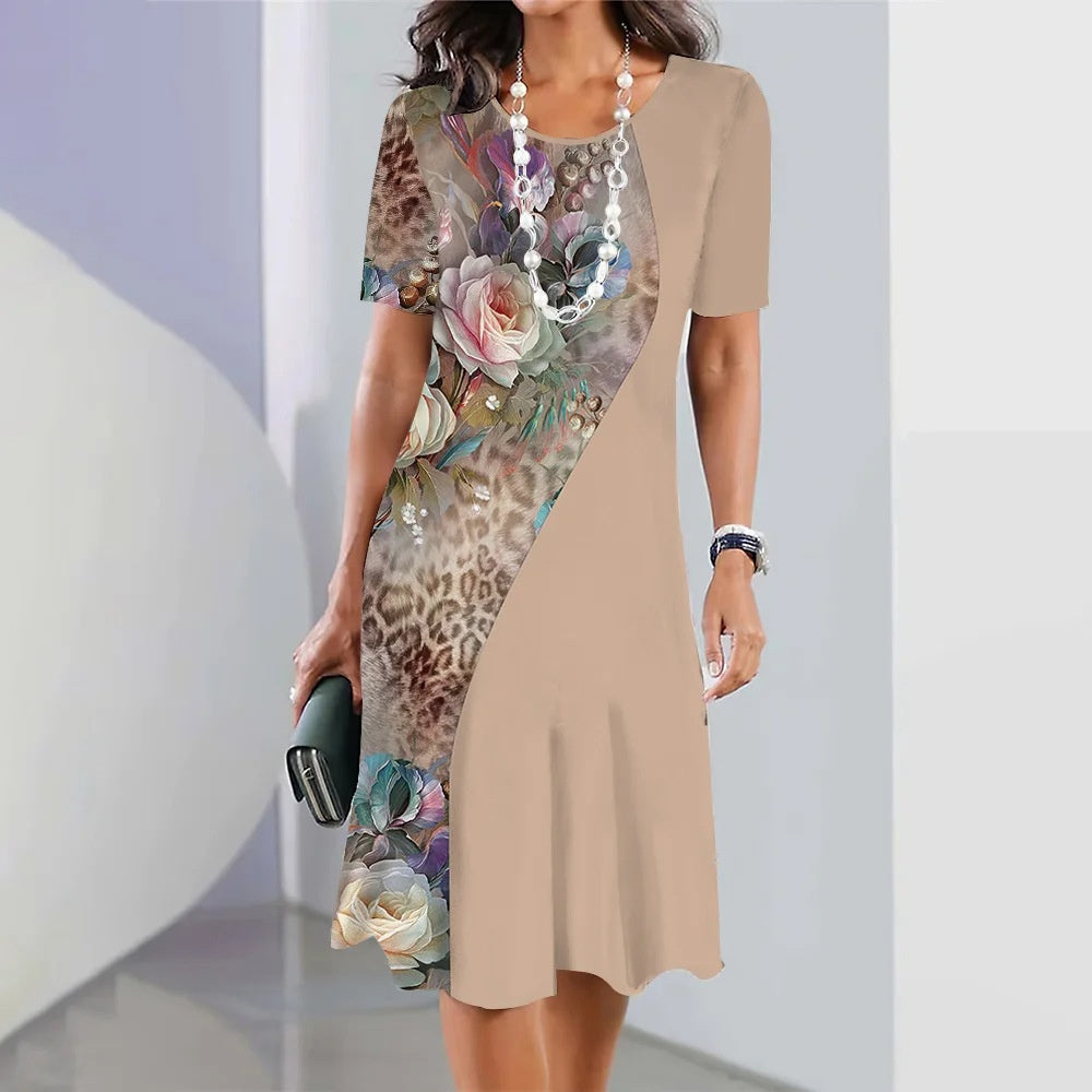 Women's 3D Floral Print Short Sleeve Princess Dress
