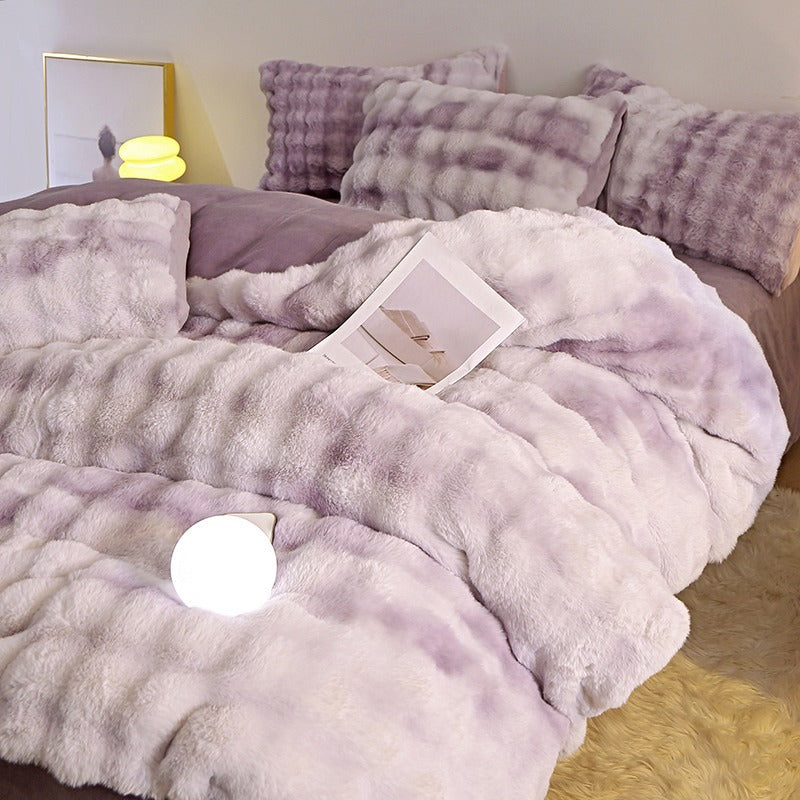 Rabbit Fur Plush Thickened Milk Velvet Bedding Set