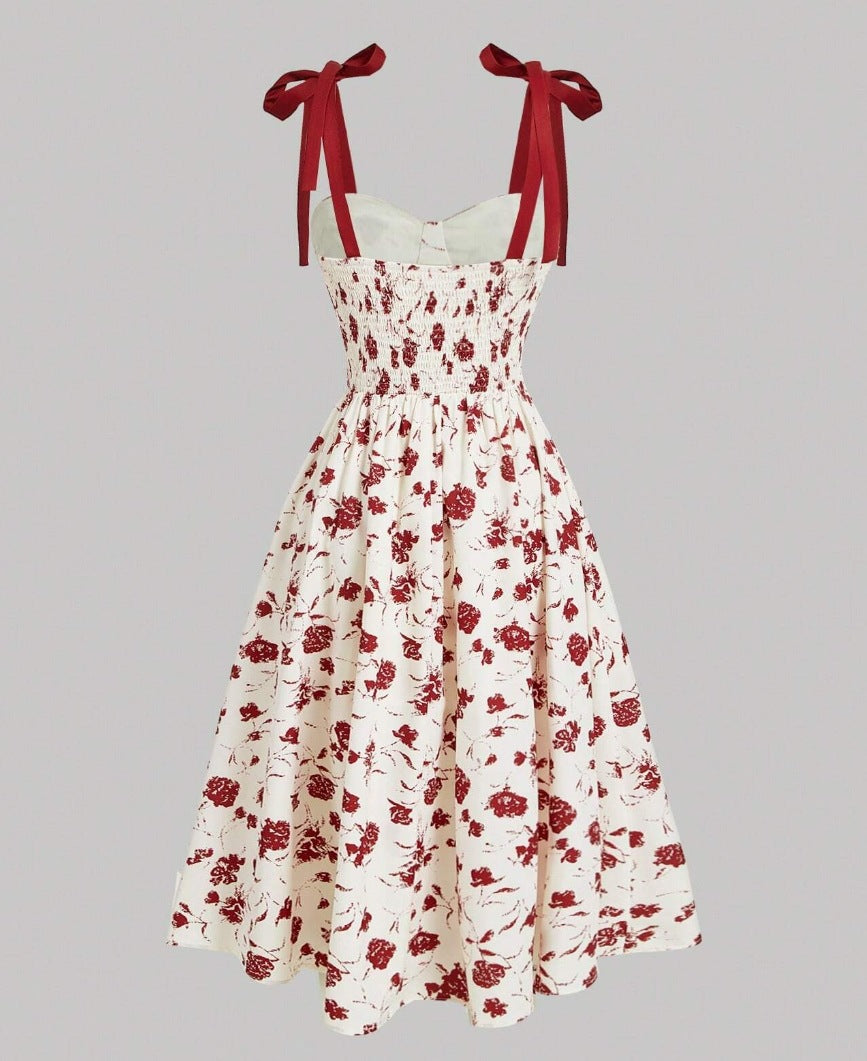 Women's Lace-Up Shoulder Floral A-Line Dress