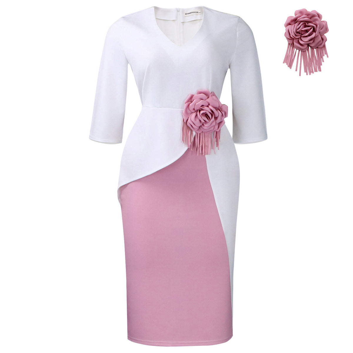 Women's Floral Pleated Half-Sleeve Dress