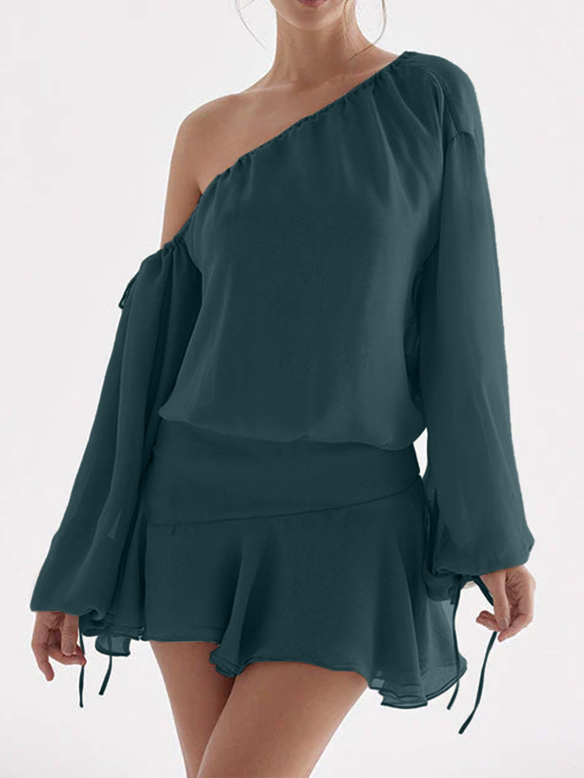 Women's Off-Shoulder Chiffon Dress with Ruffle Detail