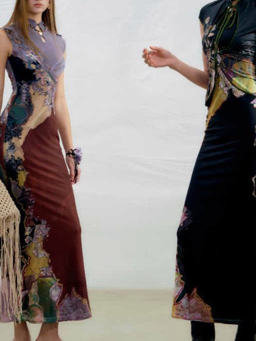 Women's Chinoiserie Print Cheongsam Dress