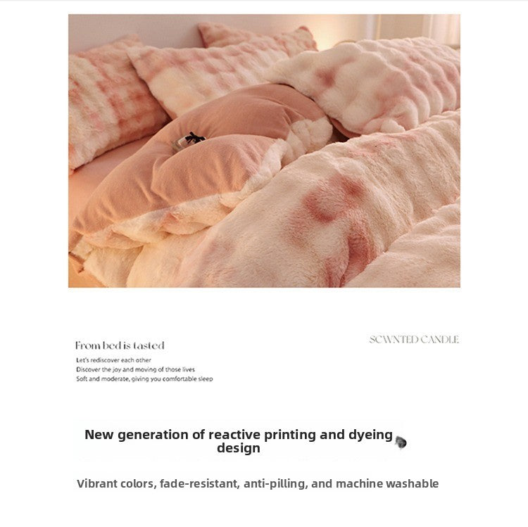Rabbit Fur Plush Thickened Milk Velvet Bedding Set