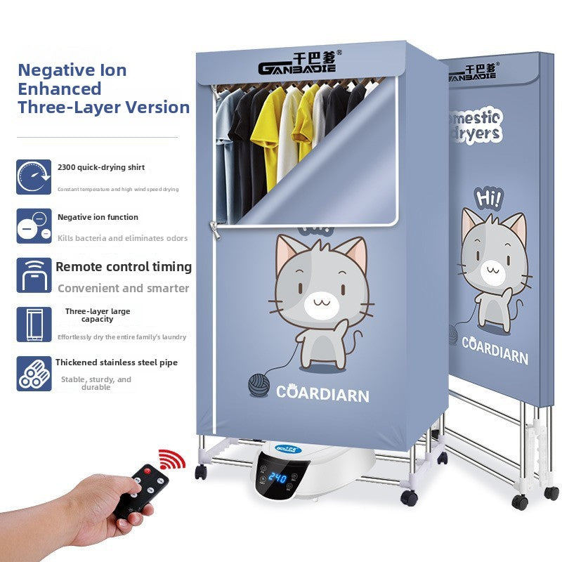 Blue cat-print folding clothes dryer, L3 model, negative ion
