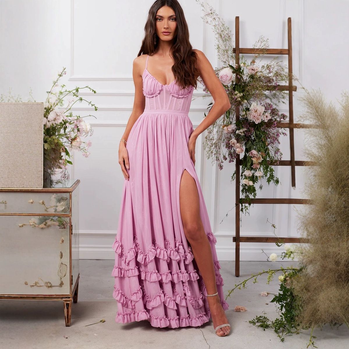 Boned Bodice Sleeveless Maxi Dress