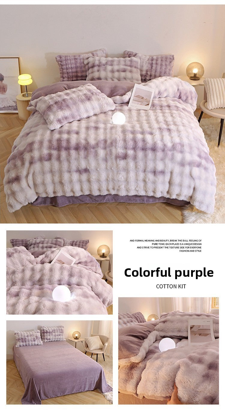 Rabbit Fur Plush Thickened Milk Velvet Bedding Set
