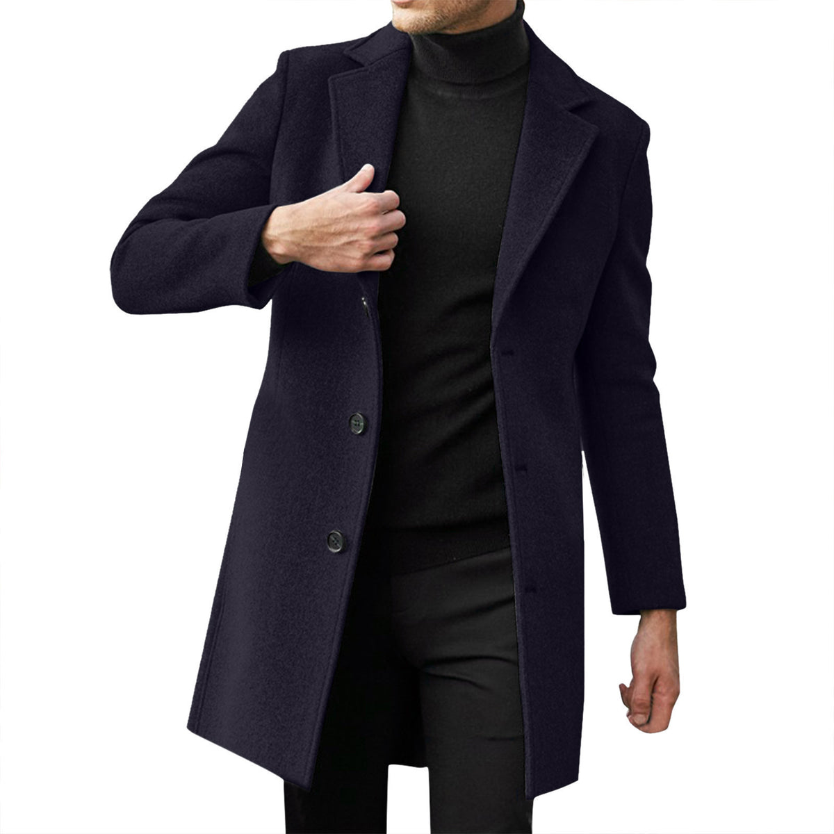 Men's British-Style Mid-Length Wool-Blend Coat