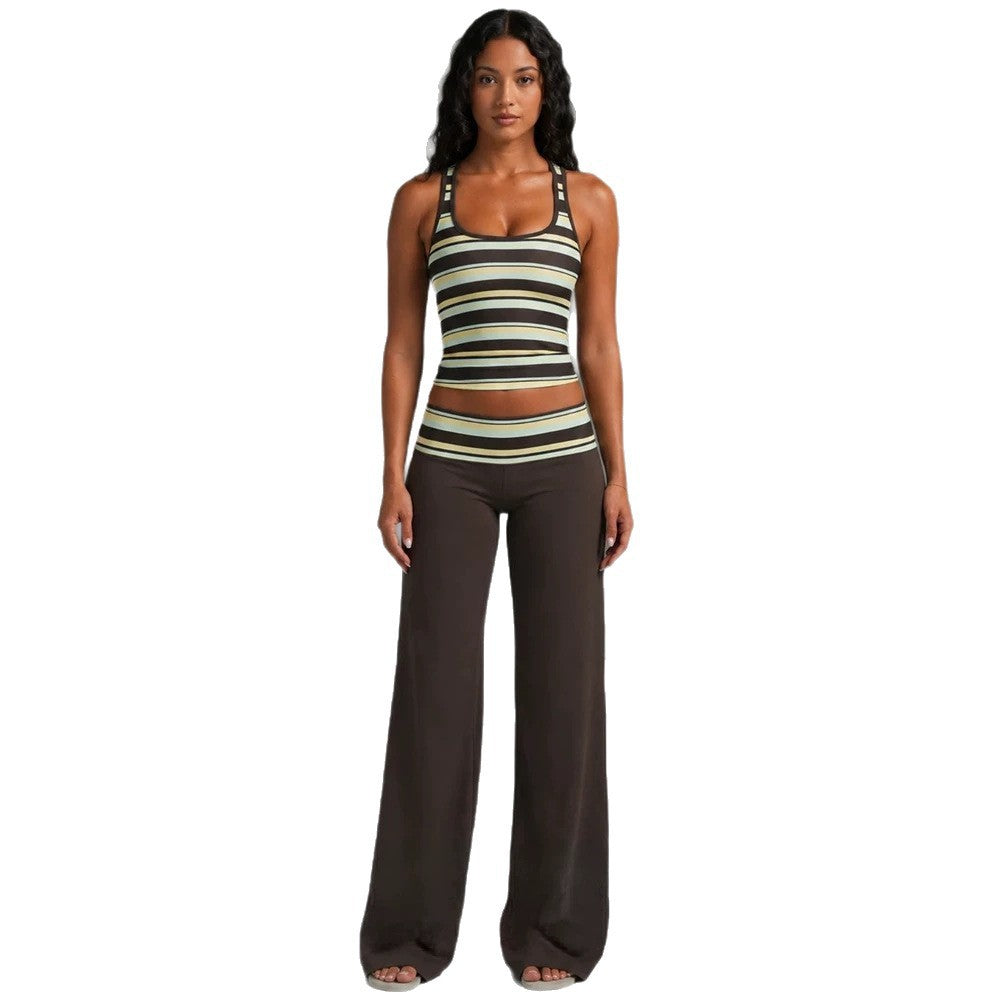 Women's Sleeveless Striped Top and Pants Set
