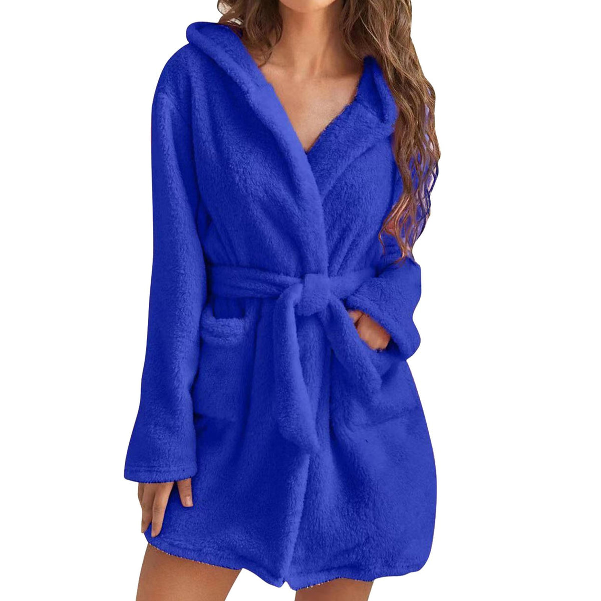 Women's Plush Hooded Bathrobe in Dark Blue