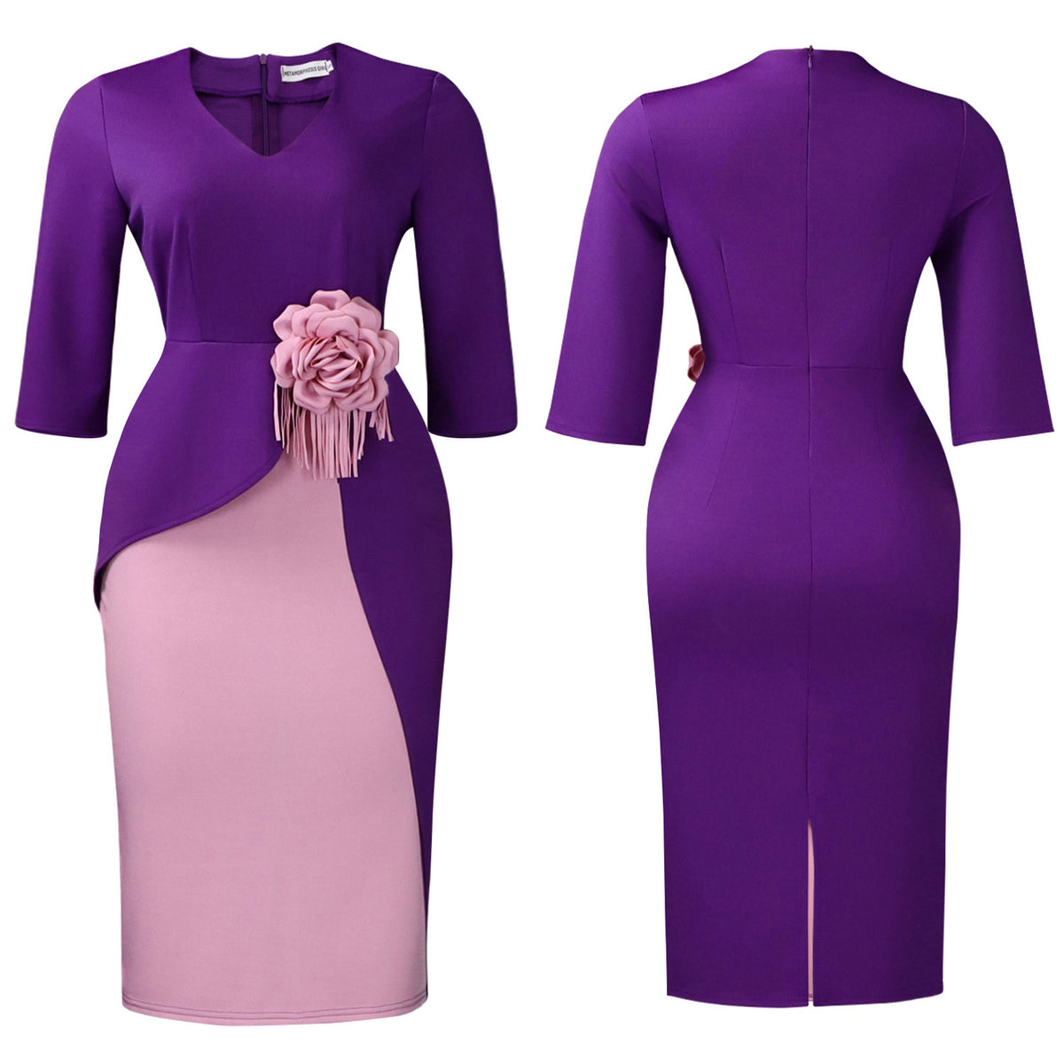 Women's Floral Pleated Half-Sleeve Dress