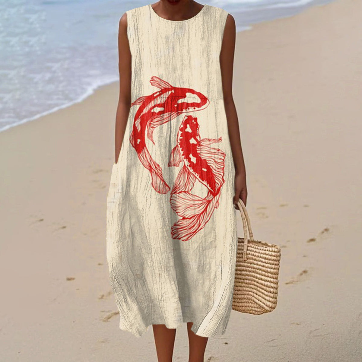 Women's 3D Floral Print Sleeveless A-Line Dress