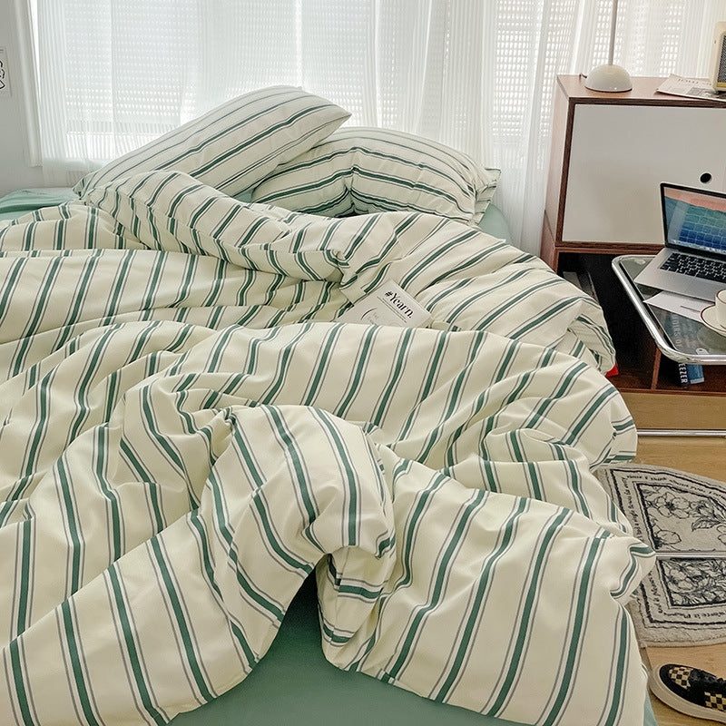 Retro Striped Brushed Bedding Set
