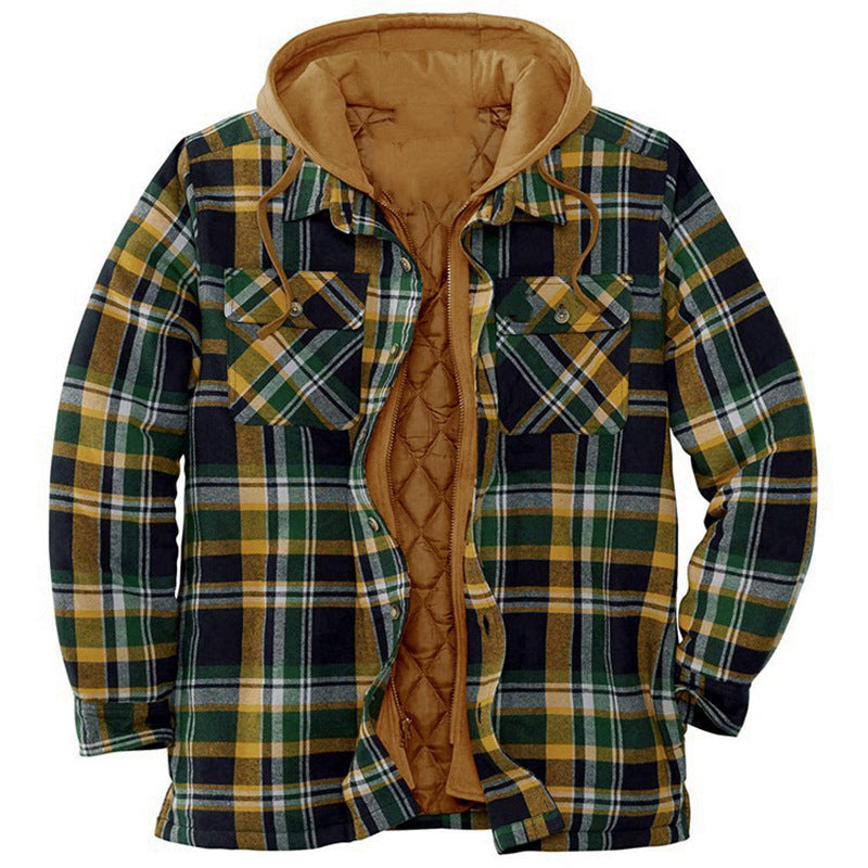 Men's Plaid Hooded Quilted Jacket