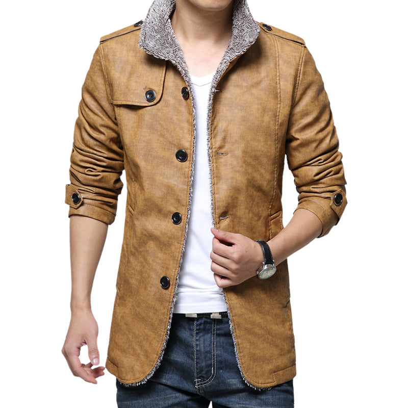 Men's Pleated Leather Winter Coat