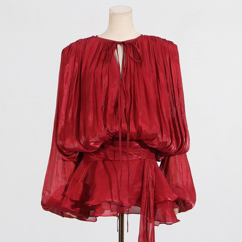 Women's Ruffled Hem Long Sleeve Dress
