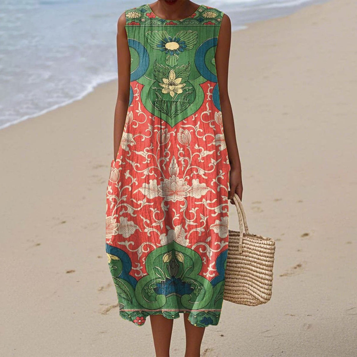 Women's 3D Floral Print Sleeveless A-Line Dress