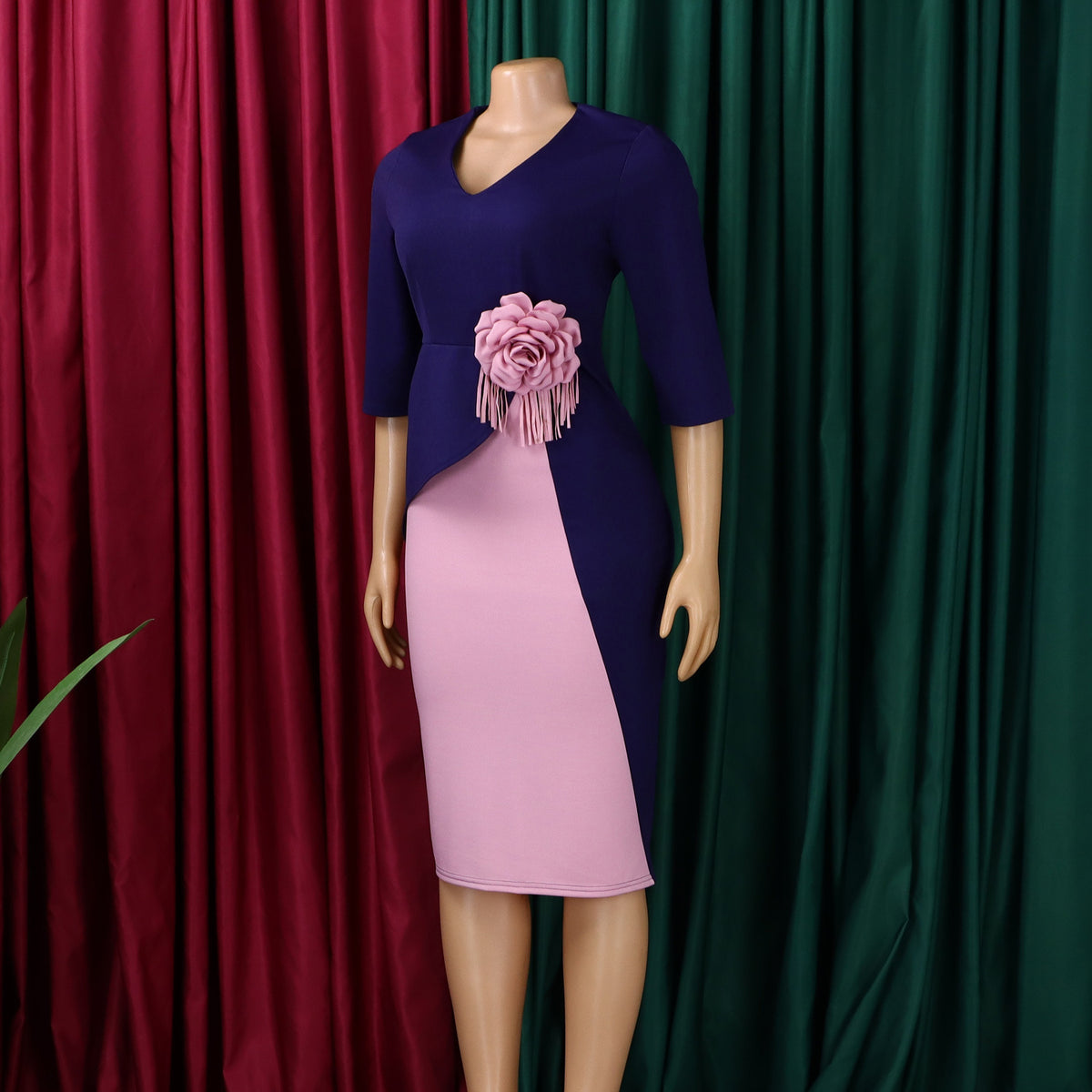 Women's Floral Pleated Half-Sleeve Dress