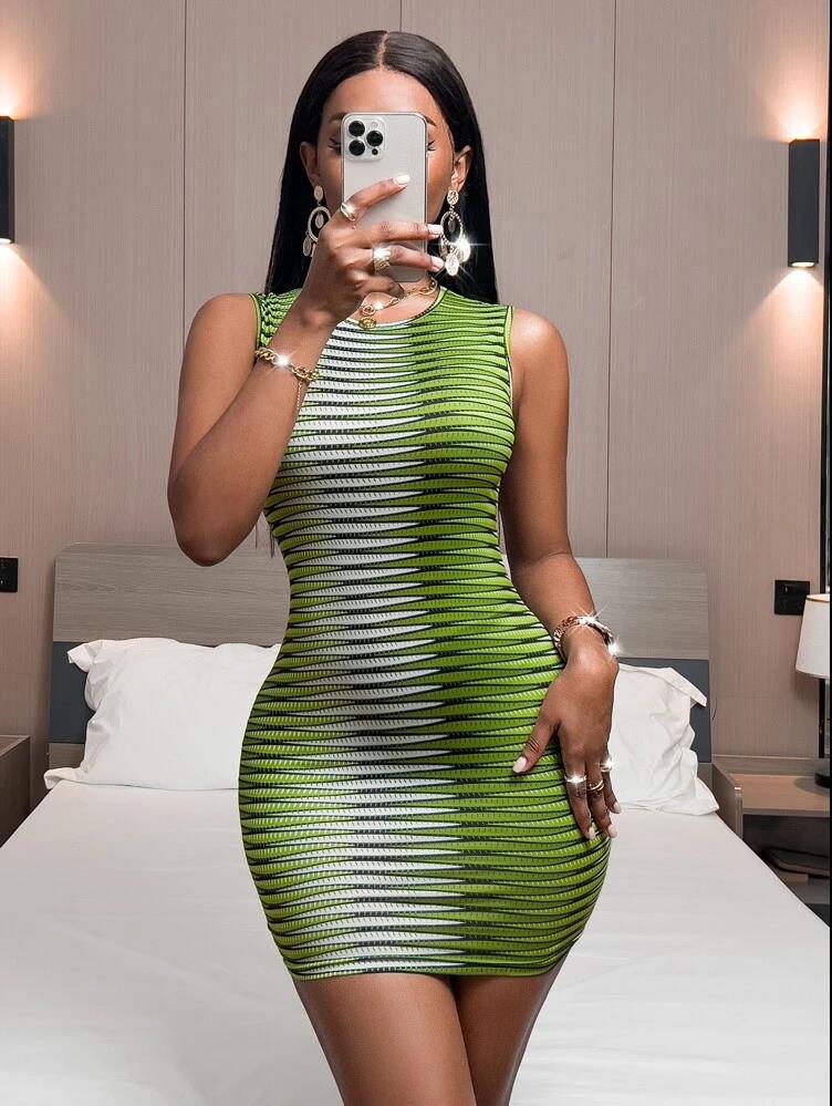 Women's African Print Milk Silk Stretch Dress
